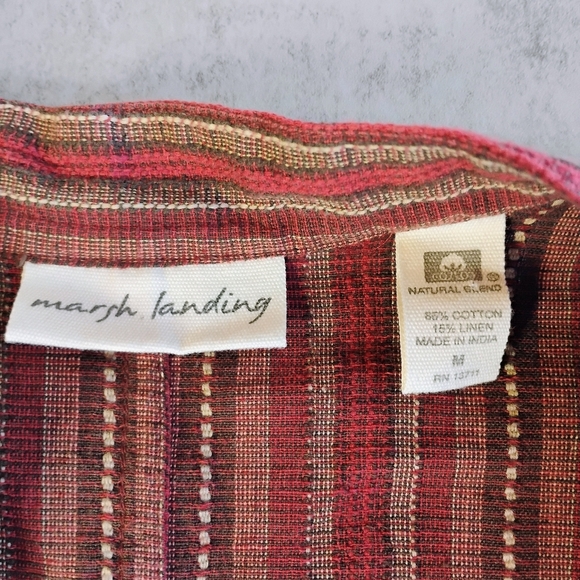 Marsh Landing Striped Linen Blend Button Down Top Lagenlook Artsy Size Medium - Picture 7 of 12